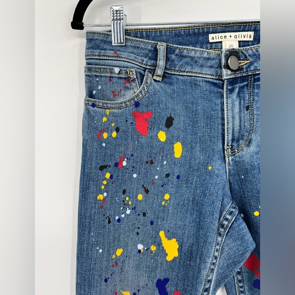 Alice + Olivia Joana Paint Splatter Skinny Jeans Stretch Pockets Zipper Size 26 - Picture 15 of 16